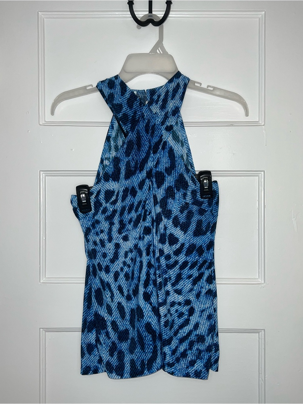 PS INC International Concepts Blue Leopard Print Cross Neck Halter Tank Top